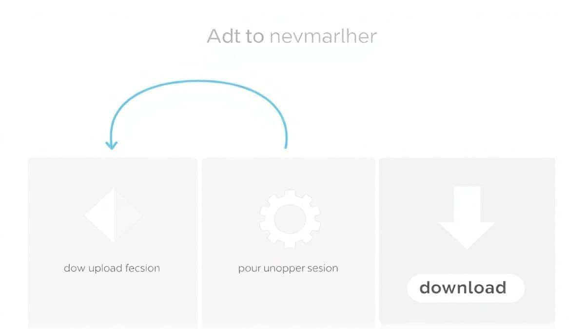 three step visual guide showing upload arrow pointing to compression gear icon pointing to download button with clean minimalist design