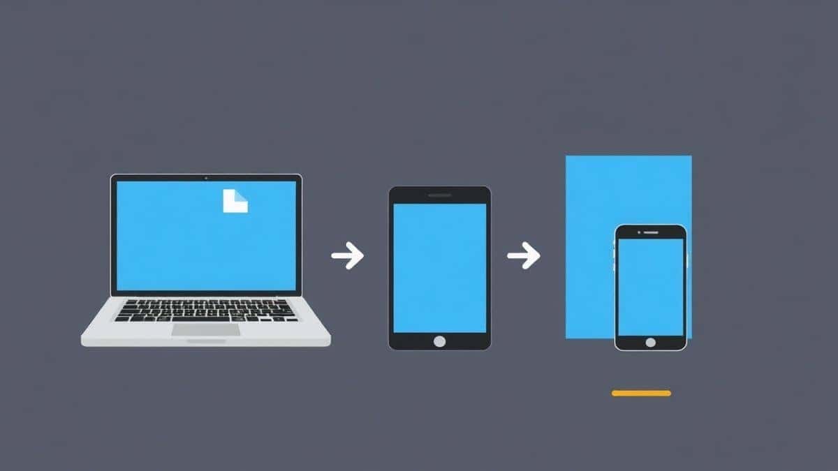 illustration showing a single JPEG file being compressed and then appearing on a laptop, tablet, and smartphone with fast loading symbols