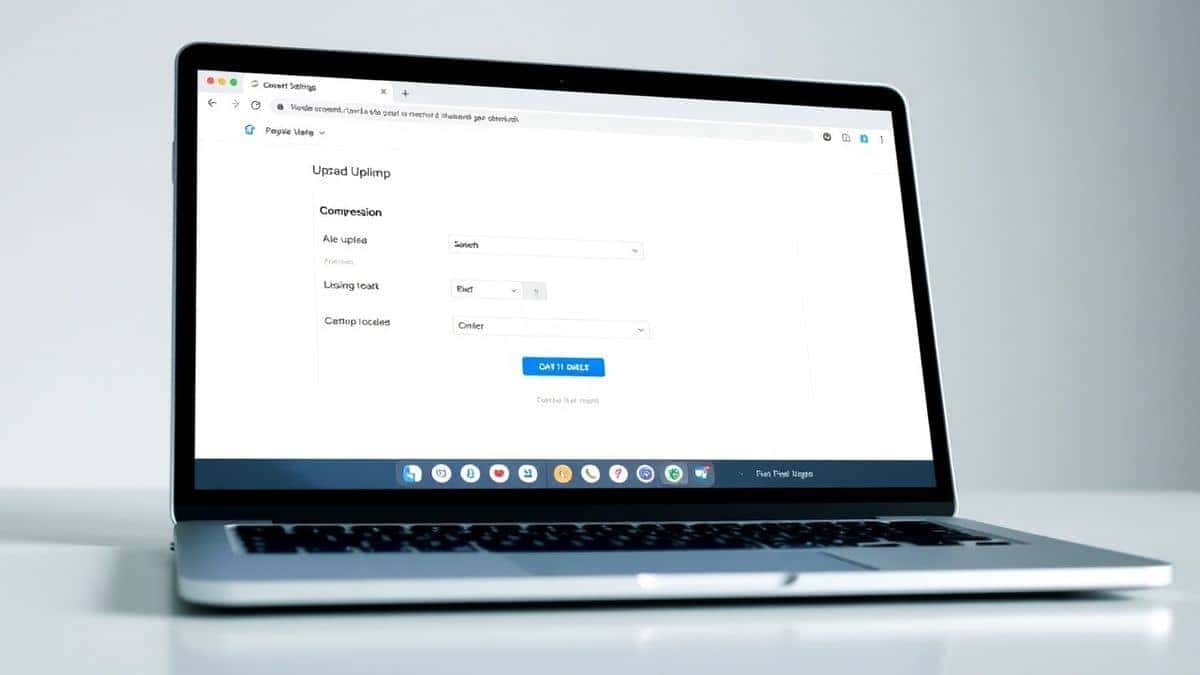 modern minimalist web interface showing file upload area with compress button on a clean white background with blue accents